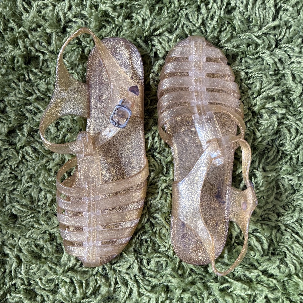 Well Worn Sandals | Gold Glitter Jellies | Size 9
